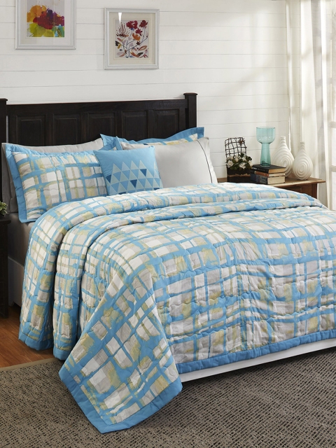 

MASPAR Multicoloured Printed Polycotton 110GSM Double Quilt Set, Blue