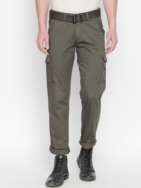 

beevee Men Olive Green Regular Fit Solid Regular Trousers