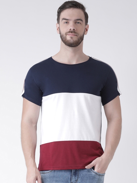 

GRIFFEL Men Navy Blue &White Colourblocked Round Neck T-shirt