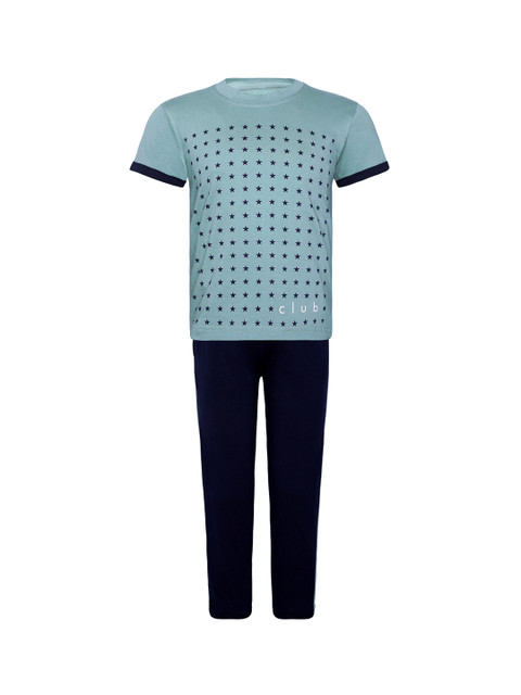 

Punkster Boys Green & Blue Printed Night suit