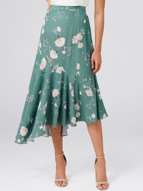 

Forever New Women Teal Green Floral Printed Flared Skirt