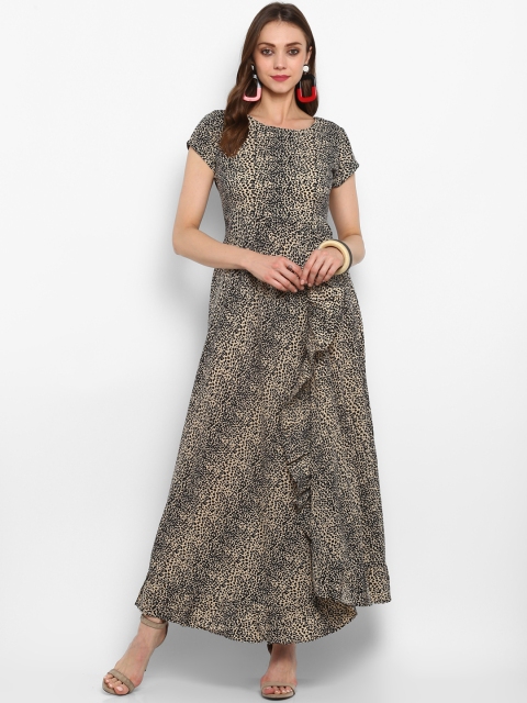 

MBE Women Beige & Black Printed Asymmetric A-Line Kurta