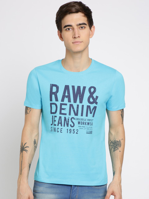

Crocodile Men Turquoise Blue Printed Round Neck T-shirt