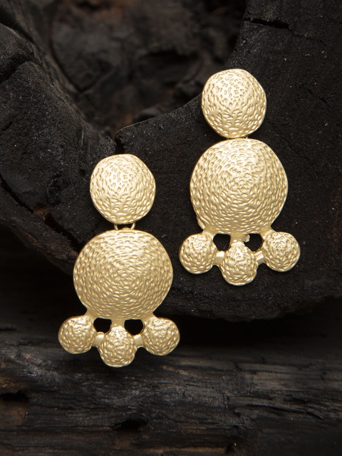 SASSAFRAS Gold-Toned Contemporary Drop Earrings