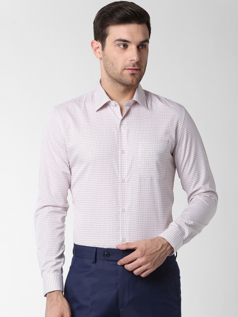 

Peter England Elite Men White & Brown Slim Fit Checked Formal Shirt