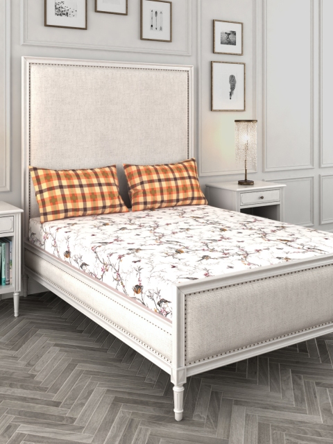 

Story@home White & Grey Floral 186 TC Cotton 1 King Bedsheet with 2 Pillow Covers