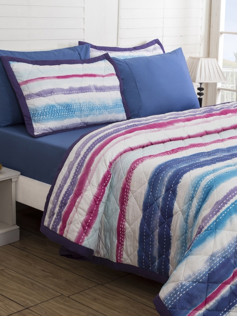 

MASPAR Blue Printed Polycotton 115GSM Double Quilt Set