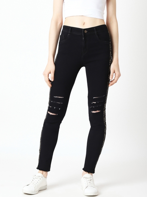 

Miss Chase Women Black Skinny Fit High-Rise Mildly Distressed Jeans