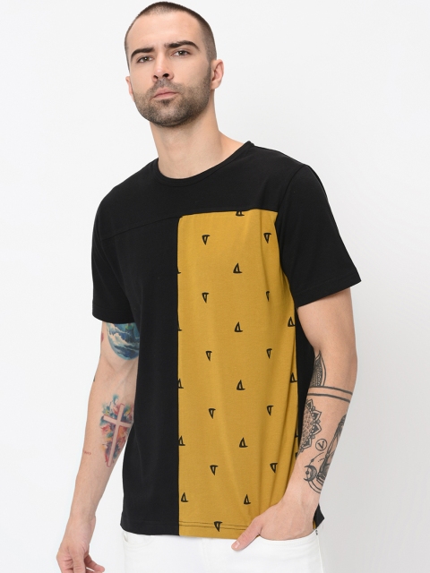 Rigo Men Black Colourblocked Round Neck T-shirt