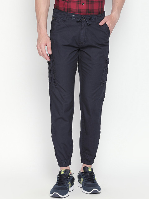 

beevee Men Navy Blue Regular Fit Solid Regular Trousers