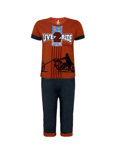 

Punkster Boys Red & Navy Blue Printed Night suit 6582A
