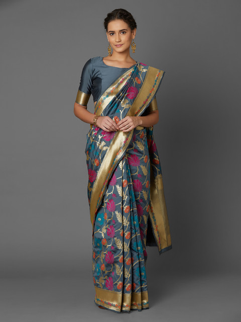 

Mitera Grey Silk Blend Woven Design Banarasi Saree