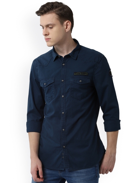 

Peter England Casuals Men Blue Slim Fit Solid Casual Shirt