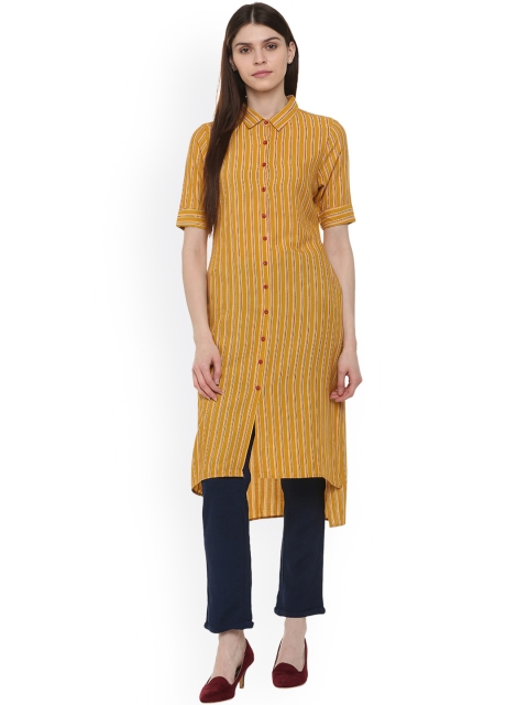 

People Women Yellow & Black Striped Straight Kurta