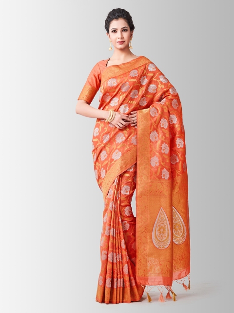 

MIMOSA Orange Art Silk Woven Design Kanjeevaram Saree