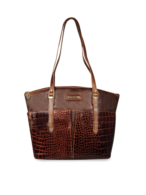 

CALFNERO Brown Genuine Leather Textured Shoulder Bag