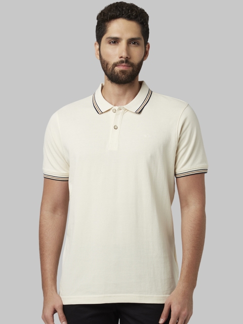 

Park Avenue Men Cream-Coloured Solid Polo Collar T-shirt