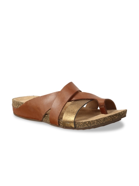 

Clarks Women Tan Brown Solid Leather Open Toe Flats