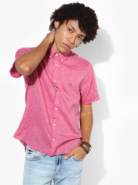 

Pink Textured Slim Fit Casual Shirt