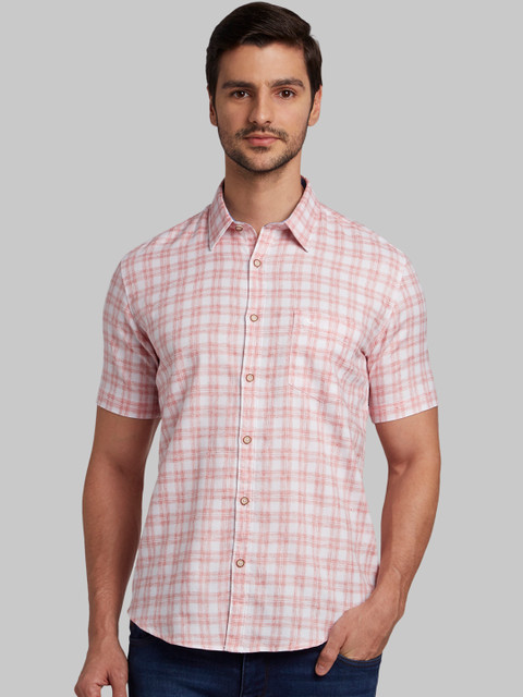 

Parx Men Red & White Slim Fit Checked Casual Shirt