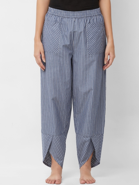 

Mystere Paris Women Blue & White Striped Lounge Pants G386E
