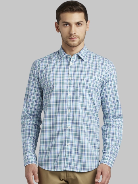 

Parx Men Green & White Slim Fit Checked Casual Shirt