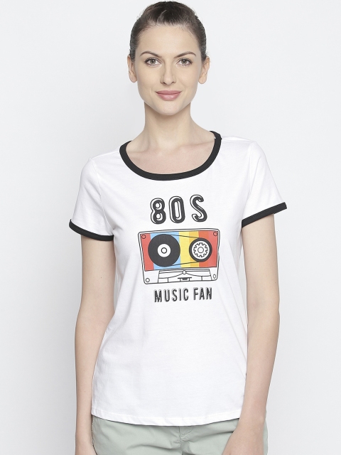 

Honey by Pantaloons Women White Printed Round Neck T-shirt