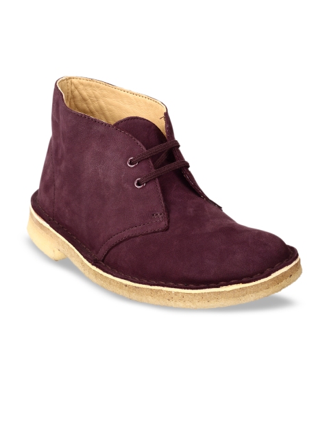 

Clarks Women Purple Solid Leather Mid-Top Flat Boots