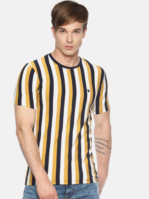 

BLACK BUCK Men Yellow Striped Round Neck T-shirt