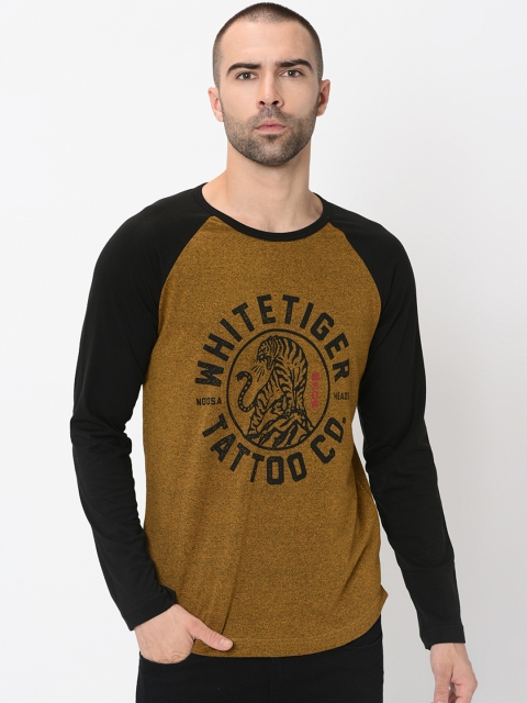 Rigo Men Mustard Yellow Colourblocked Round Neck T-shirt