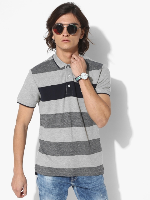 

GAS Men Grey & Navy Striped Polo Collar T-shirt