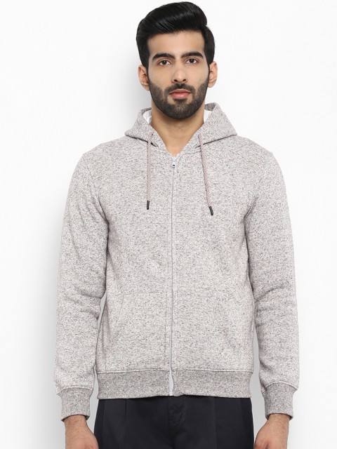

ColorPlus Men Grey Solid Hooded Sweatshirt