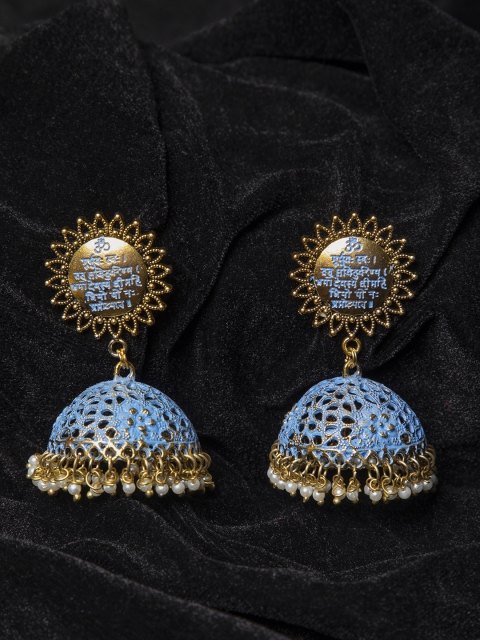 

AKS Gold-Toned & Blue Gold-Plated Contemporary Jhumkas