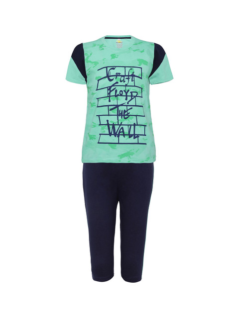 

Punkster Boys Green & Blue Printed Night suit 6581A