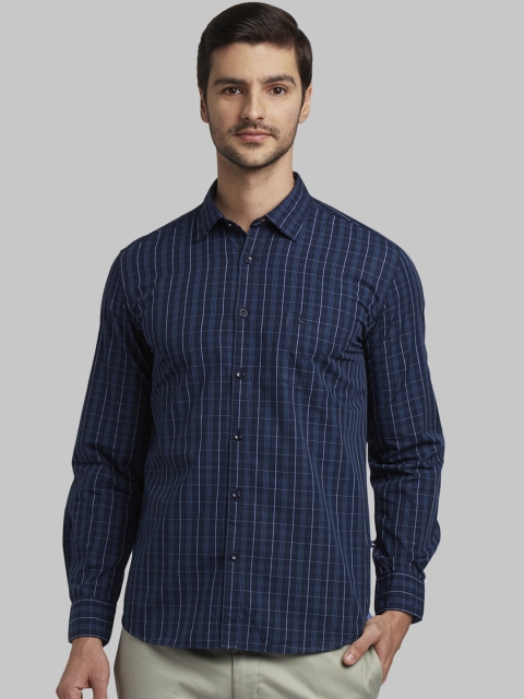 Parx Men Navy Blue Slim Fit Checked Casual Shirt
