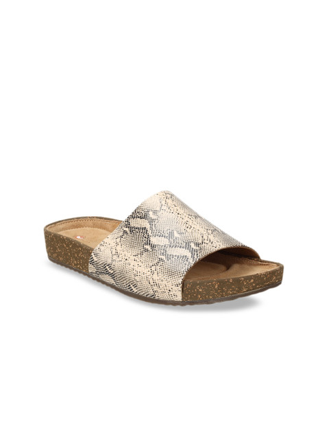 

Clarks Women Cream-Coloured Printed Leather Open Toe Flats
