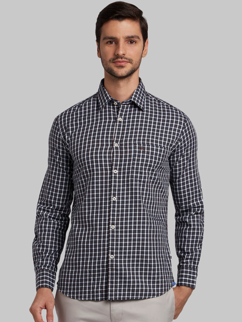 

Parx Men Navy Blue Slim Fit Checked Casual Shirt