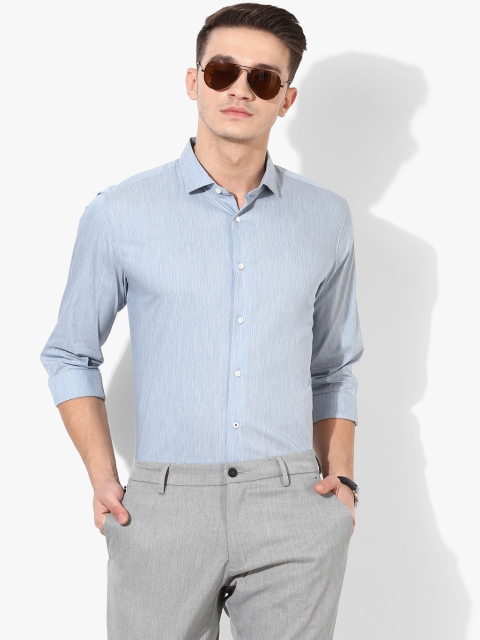 

Louis Philippe Ath.Work Blue Self Design Slim Fit Casual Shirt