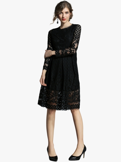 

JC Collection Women Black Lace A-Line Dress