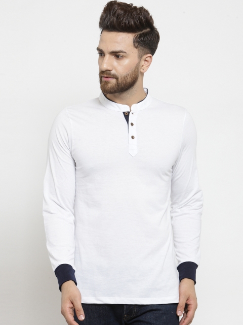 

Kalt Men White Solid Mandarin Collar T-shirt
