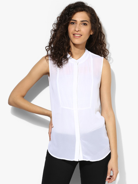 

Mexx Women White Solid Sheer Shirt Style Top