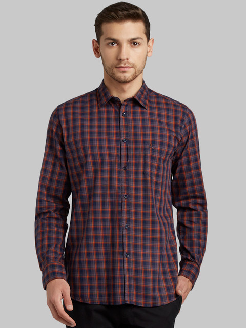 

Parx Men Blue Slim Fit Checked Casual Shirt