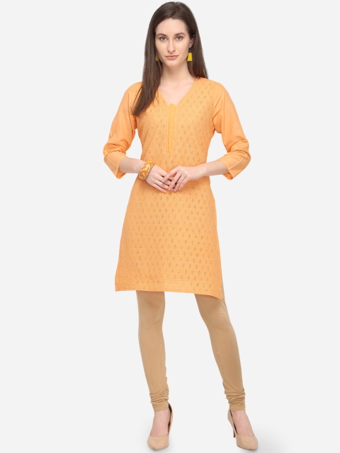

mf Women Orange Woven Design Straight Kurta