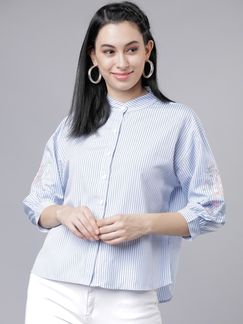 

Tokyo Talkies Women Blue & White Regular Fit Striped Casual Shirt