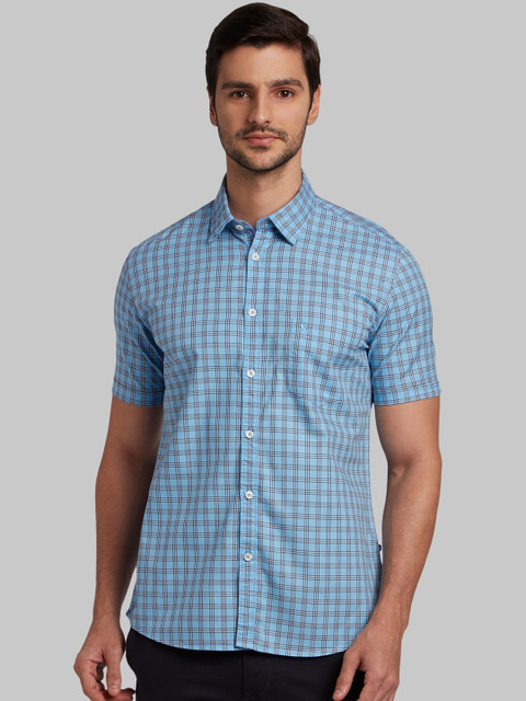 

Parx Men Blue Slim Fit Checked Casual Shirt