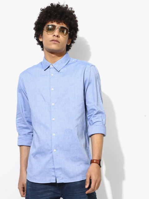 

GAS Men Blue Slim Fit Solid Casual Shirt
