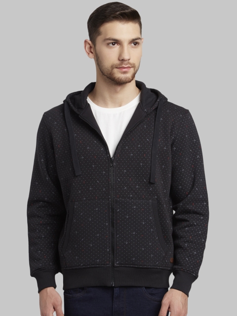 Parx Men Black Printed Hooded Sweatshirt