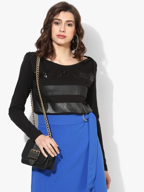

GAS Women Black Pure Cotton Striped Top