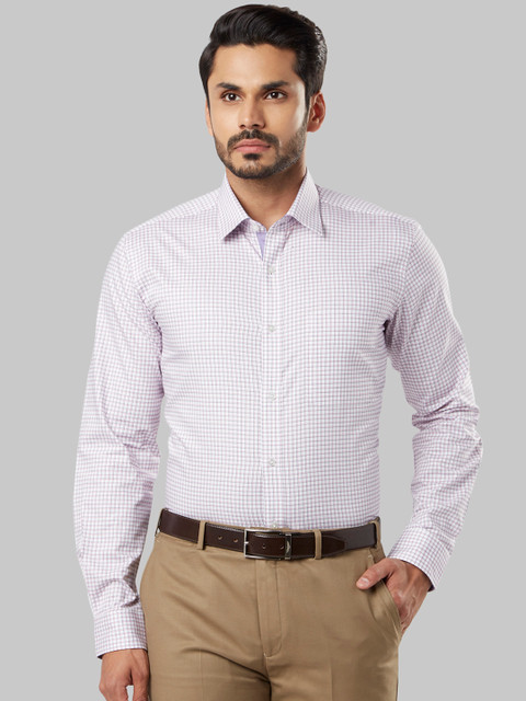 

Raymond Men White & Pink Regular Fit Checked Formal Shirt
