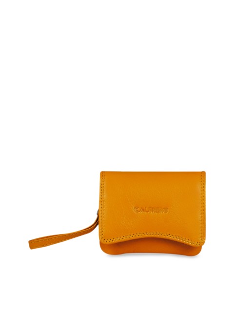 

CALFNERO Women Yellow Solid Leather Three Fold Wallet